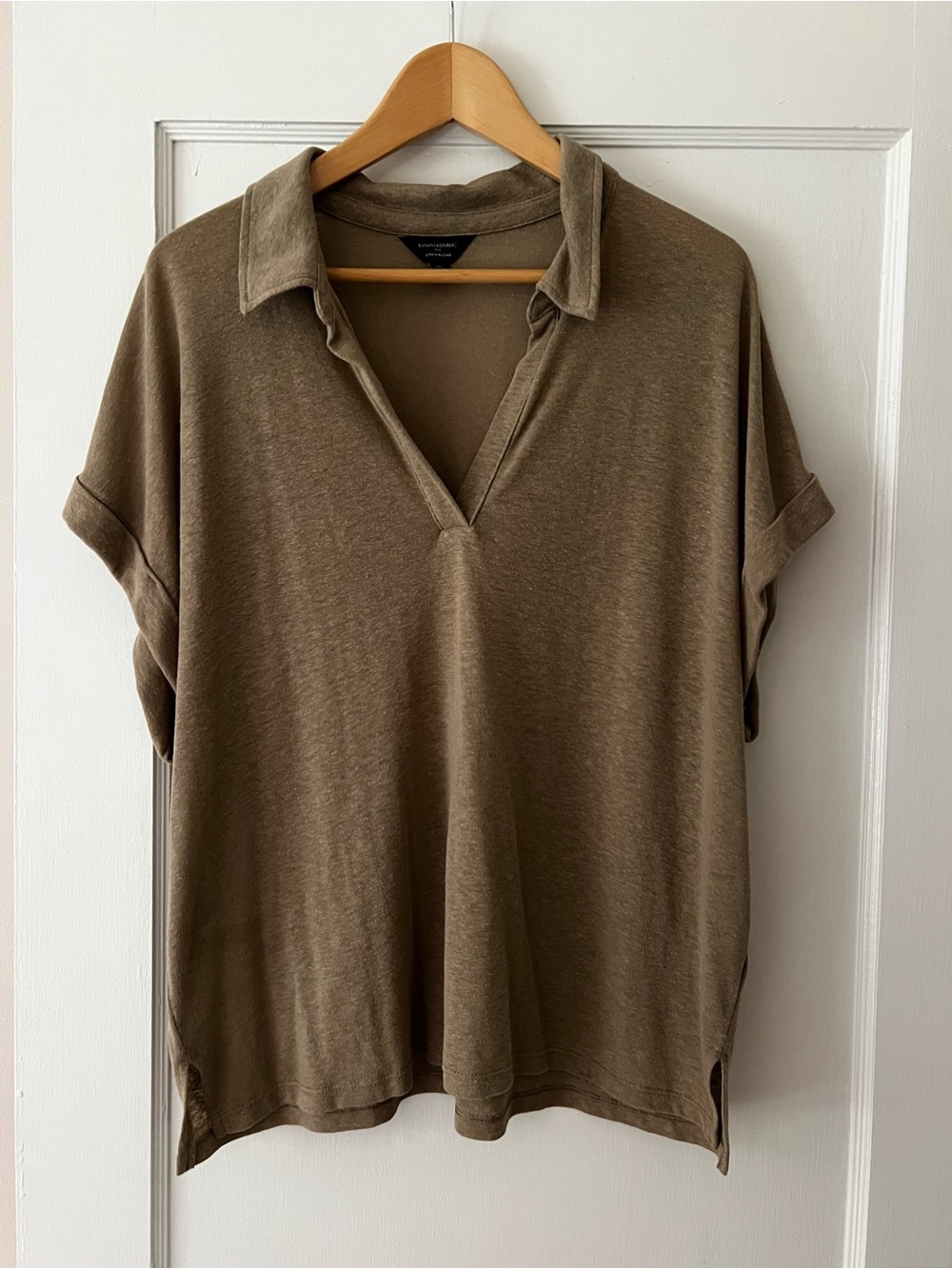 Relaxed Taupe Linen Blend Blouse - Women